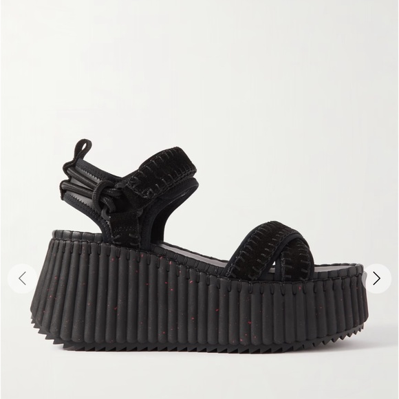 CHLOÉ + NET SUSTAIN Nama suede and leather platform sandals - Picture 2 of 13